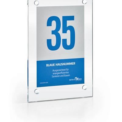 Blaue Hausnummer Glasschild Blaue Hausnummer Glasschild